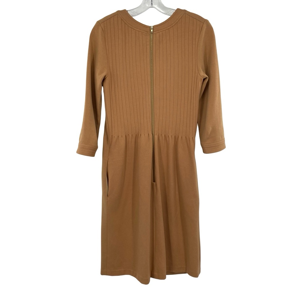 Elizabeth McKay The Pleated Belted Knit Dress Camel Brown - Picture 5 of 10